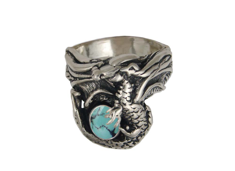 Sterling Silver Dragon Ring With Chinese Turquoise Size 7